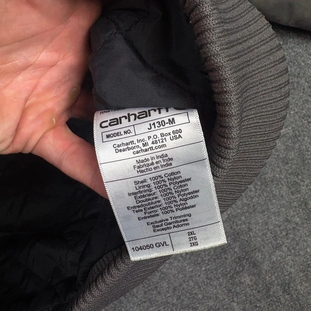 Carhartt J130-M Active Jacket Mens 2XL Gravel Grey Loose Fit Hooded Work Coat